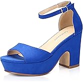 CAMSSOO Platform Heels for Women Chunky Heel Open Toe Ankle Strap Suede Wedges Sandals Wedding Office Dress Shoes