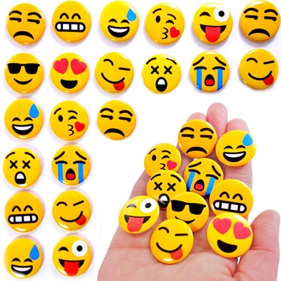German Trendseller 24 x Emoji Buttons Zum Anstecken ? Party Emoticons ? Pins? Mitgebsel ? Kindergeburtstag ? Emoji Abzeichen 