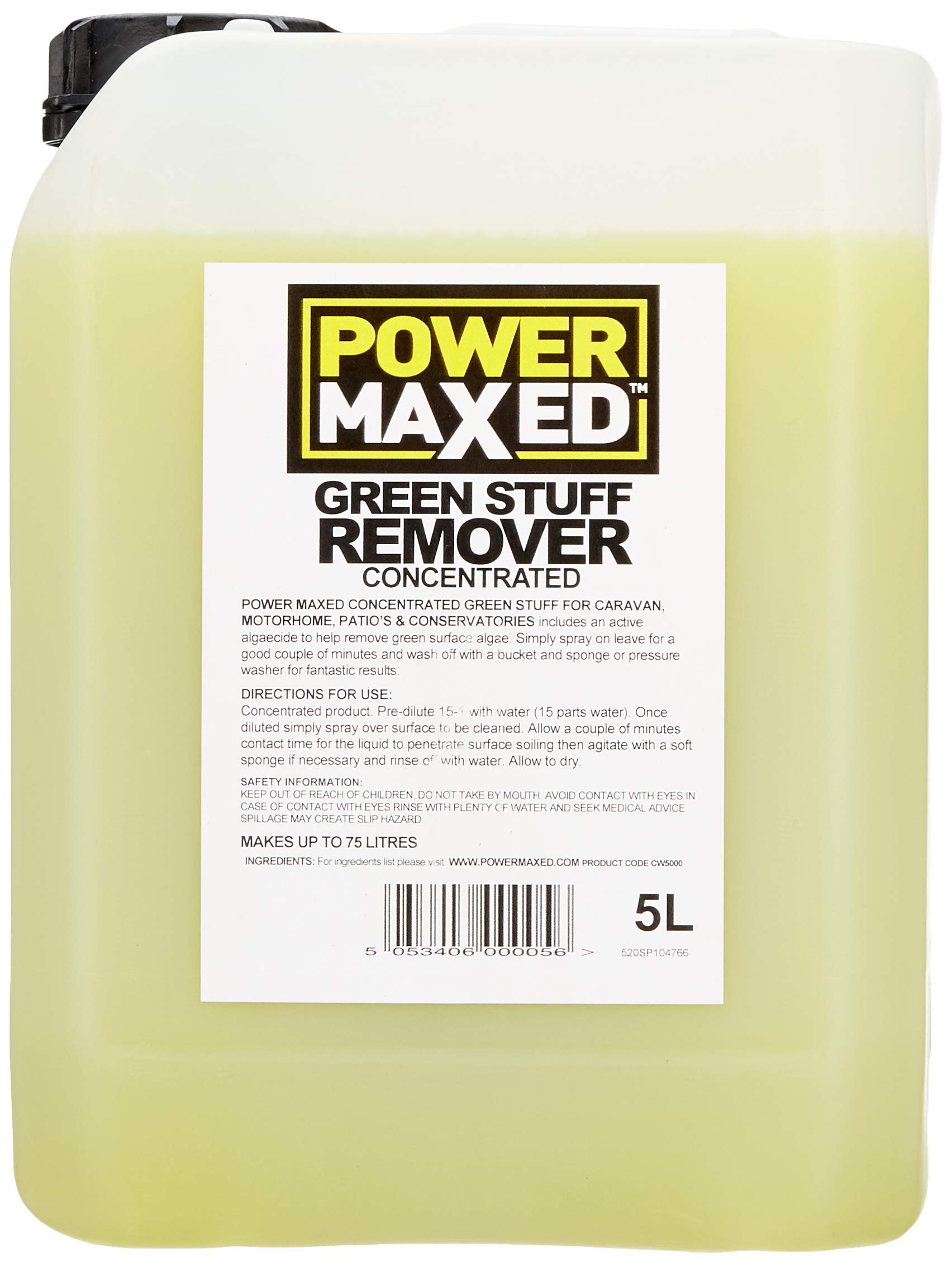 Power Maxed Green Stuff Remover CW5000 5L – Concentrated Algae, Black Streak & Green Film Cleaner – Multi Surface Exterior Cleaner for Caravan, Motorhome, Garden & Patio