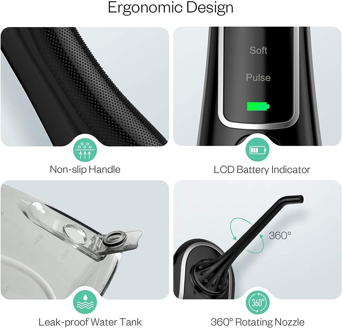Water Flosser Cordless for Teeth, Anjou 300ML Professional Dental Oral Irrigator, Portable and Rechargeable IPX7 Waterproof Powerful Battery Life Teeth Cleaner for Home Travel, Braces and Bridges Care: Health & Personal Care