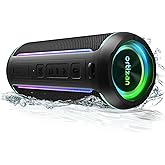 Ortizan Portable Bluetooth Speaker (3nd Gen), Bold 40W Sound with DSP Bass Boost, IPX7 Waterproof, 30Hrs of Playtime, TWS, BT 5.3, Colorful Lights, EQ, USB, Wireless for Home, Outdoor, Party - Black