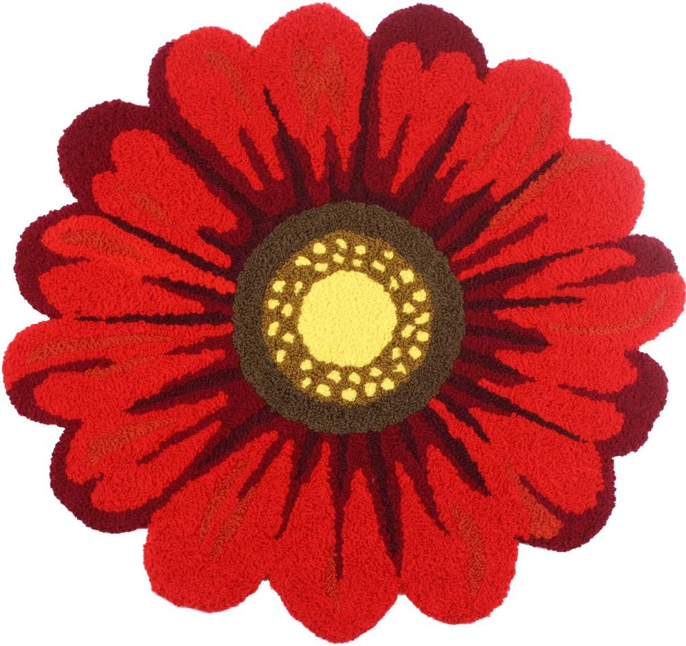 TideTex Beautiful Flower Red Livingroom Carpet Bedside Area Rug Simple Round Floral Decoration Floor Rug Home Non-slip Foot Pad Door Mat (65cmx65cm, Red)