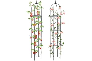 Trellis for Climbing Plants Outdoor, Deaunbr Garden Plant Support Tall Tower Obelisk Vine Cages Plastic Coated Rustproof Metal Pipe Supports for Outdoor Indoor, Potted Plants, Tomato, Rose - 2 Pack