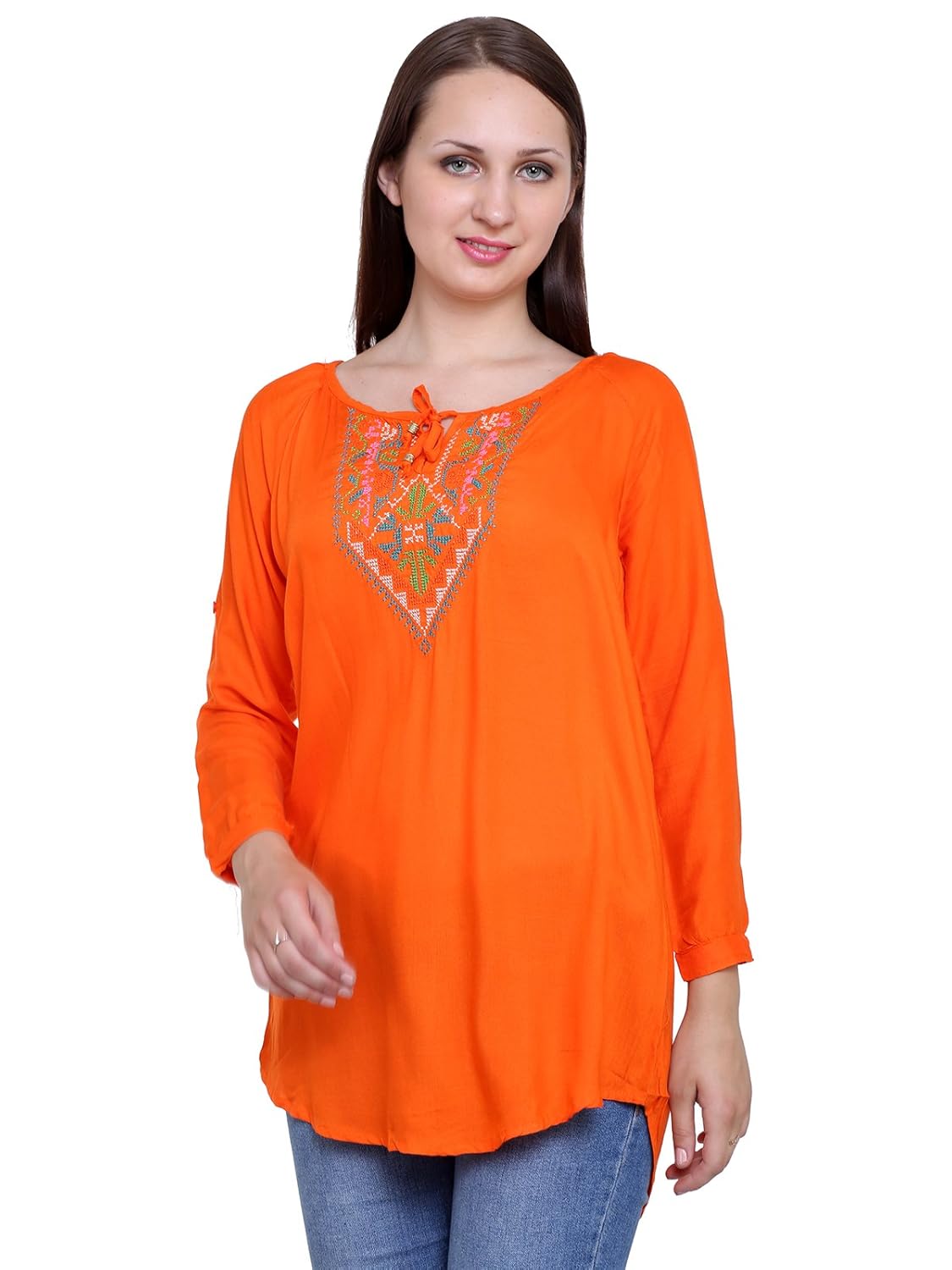 papsara orange rayon slub women's long top