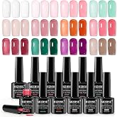 MIZHSE Jelly Gel Polish Set 12 Colors Glass Sheer Gel Nail Polish Kit | Transparent Pastel Nude Pink Clear Green Summer Soak Off U V LED DIY Nail Art Manicure for Women Salon Home Travel Work