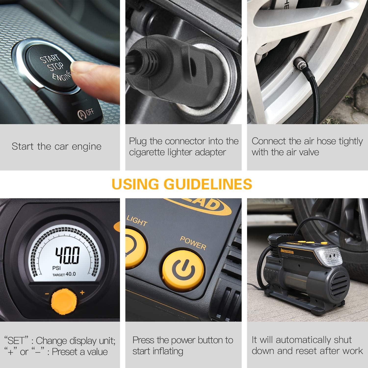 AUTLEAD C2 12V DC Portable Air Compressor Tire Inflator Pump with Digital Gauge for Car Bike Tires and Other Inflatables: Automotive