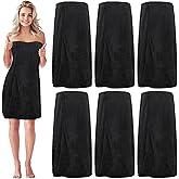 Tigeen 6 Pcs Bath Wraps for Women Waffle Spa Robe Adjustable Closure Elastic Top Lightweight Towel Dress (Black)