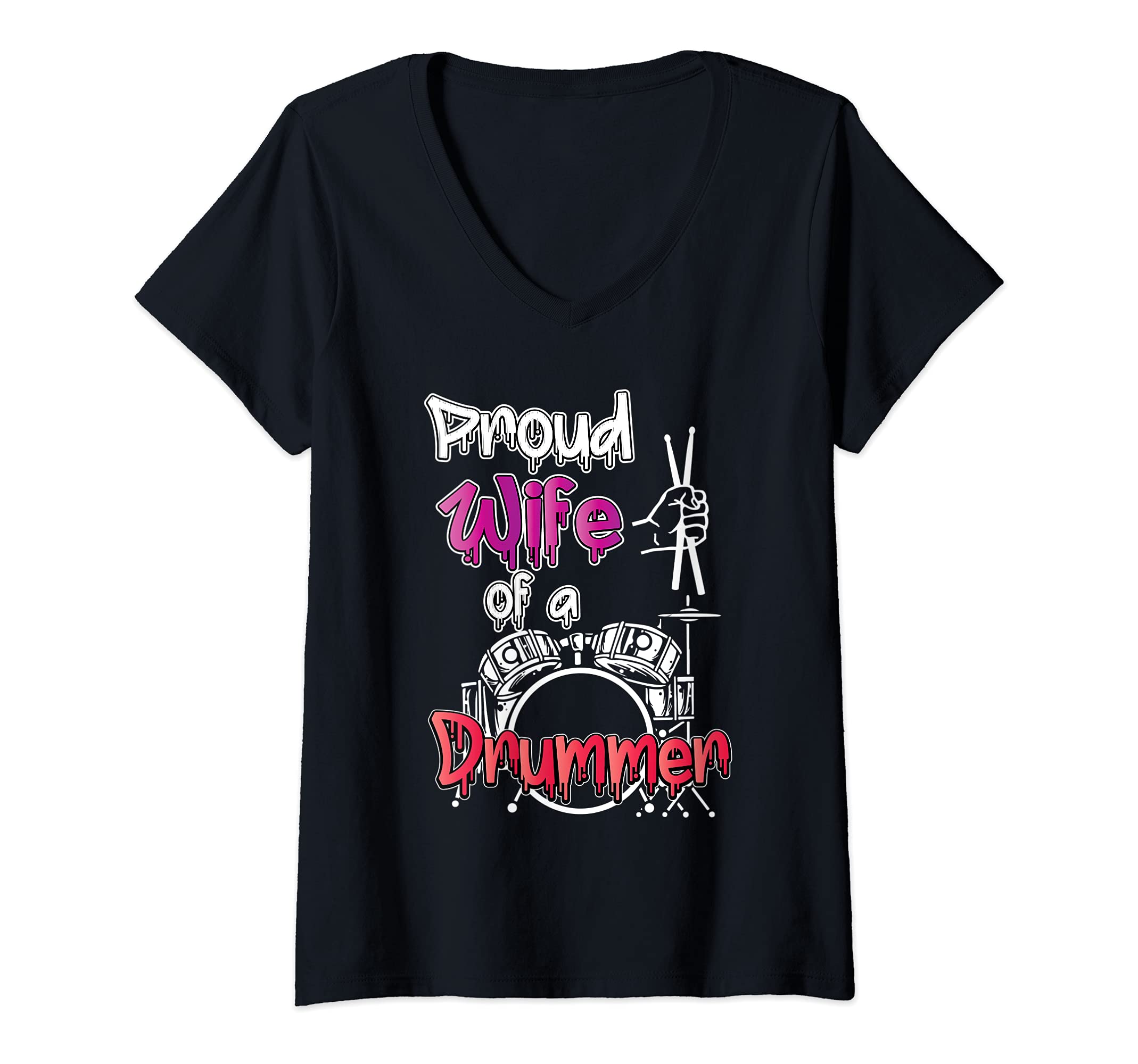 Womens Drummer Men Drum Sticks Drumming Percussion Drummer V-Neck T-Shirt