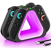 4-in-1Joy-Con Charging Dock Compatible with Nintendo Switch 2 – Magnetic Fast Charger Station for Switch 2 Joypad & Controllers with Indicators & Colerfull Lighting PlayStation 3 Chargers