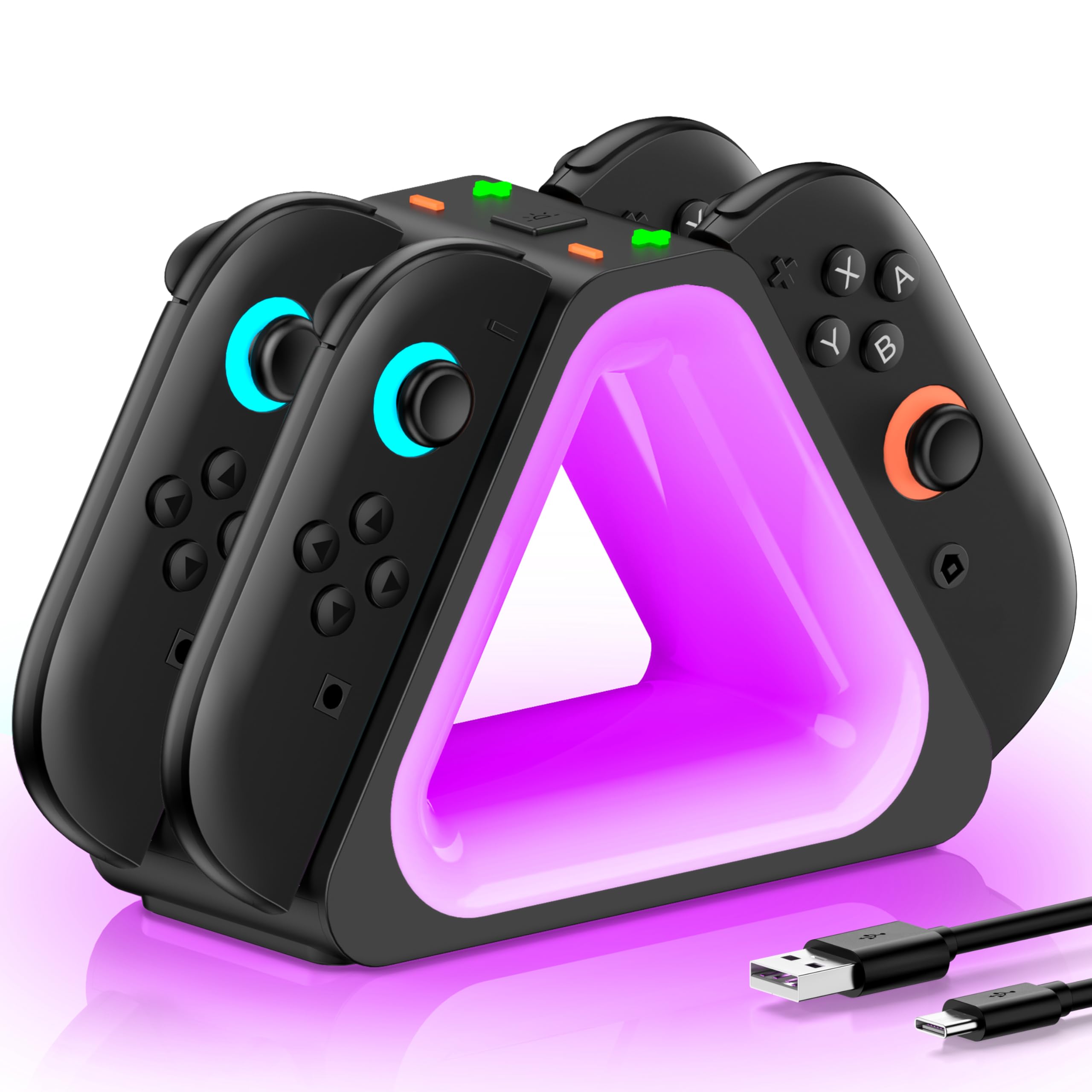 4-in-1Joy-Con Charging Dock Compatible with Nintendo Switch 2 – Magnetic Fast Charger Station for Switch 2 Joypad & Controllers with Indicators & Colerfull Lighting PlayStation 3 Chargers