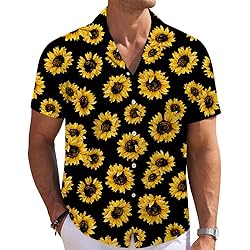 Yellow Sunflower Mens Funny Hawaiian Shirts 3D