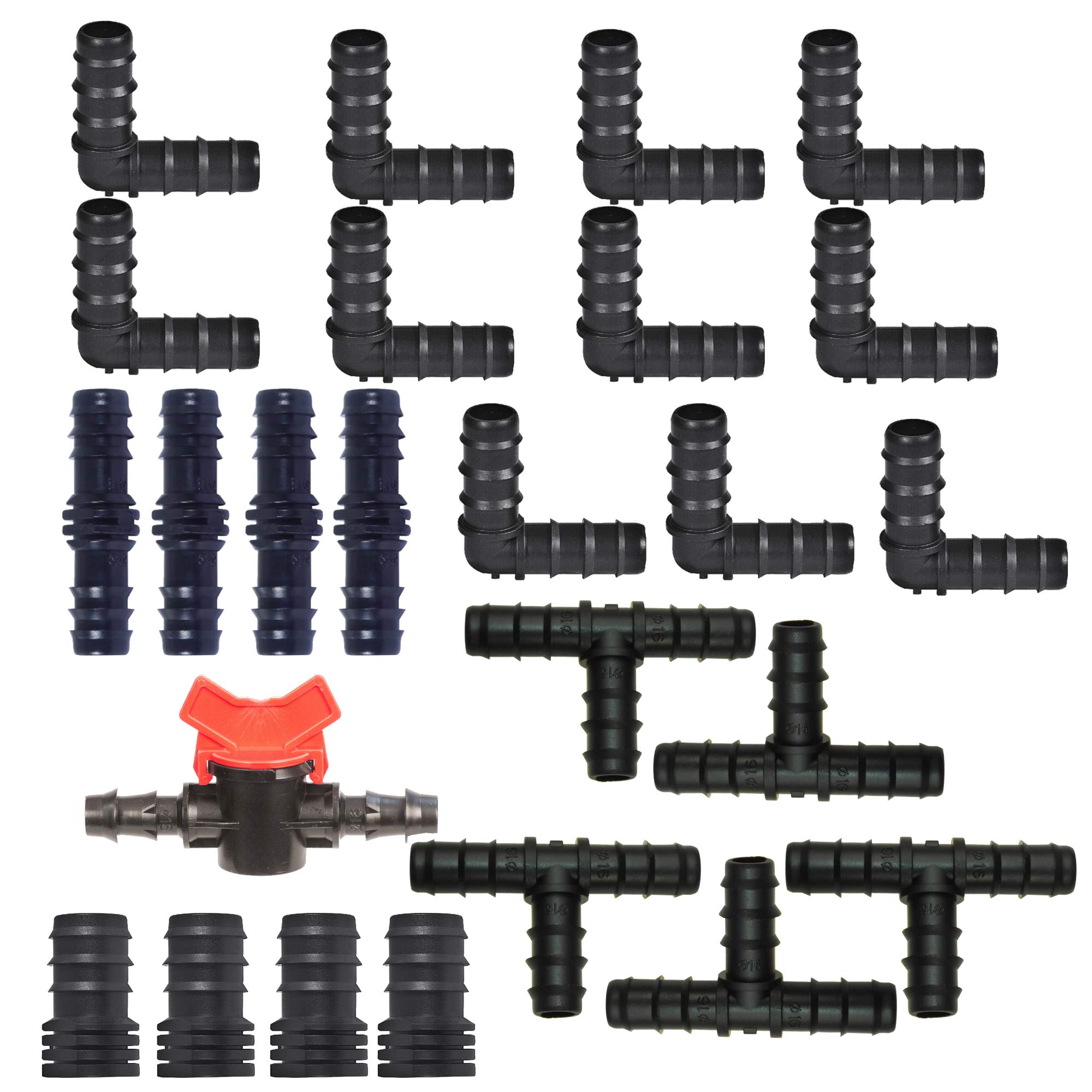 Irrigation or Soaker Barbed Pipe Fittings(25 Mix n Match inc Valve) 13mm ID Pipe Hozelock Compatible