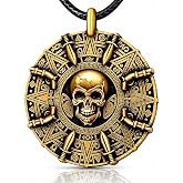 UNKENBO® Pirate Necklace for Men Women - Double-Sided Antique Brass Pirate Accessories, Cursed Skull Coin Medallion Jewelry, Authentic Halloween Cosplay Costume Jewelry Pendant Gift