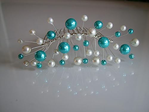 Accessoire De Cheveux Peigne Perles Mariee Mariage Ceremonie Soiree Coktail Ivoire Creme Ecru Blanc Casse Beige Clair Bleu Turquoise P Robe Bijou Original Petit Prix Pas Cher Amazon Fr Handmade