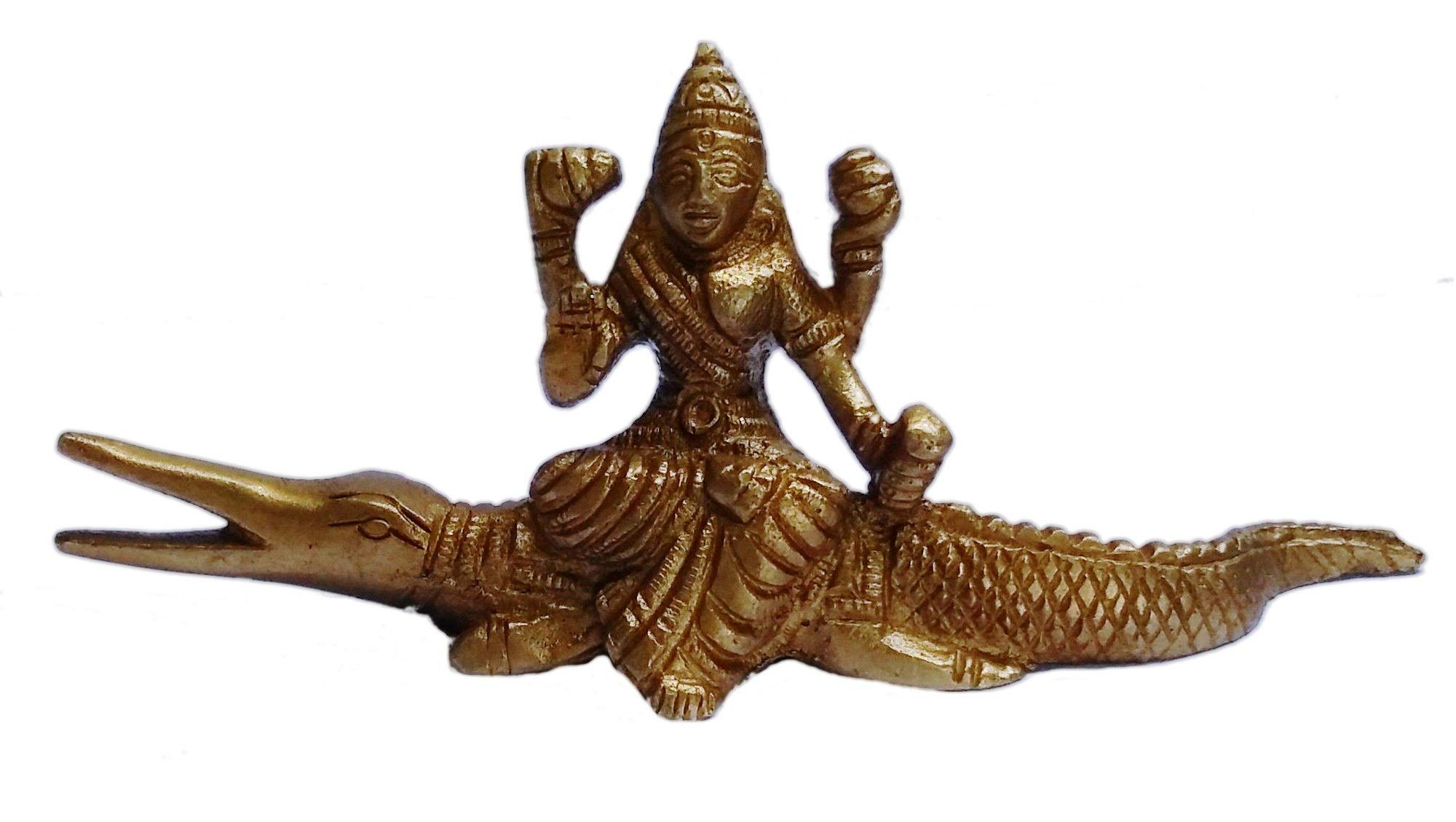 Purpledip Brass Statue Goddess Ganga, Hindu Deity of India's Holiest River (11424)