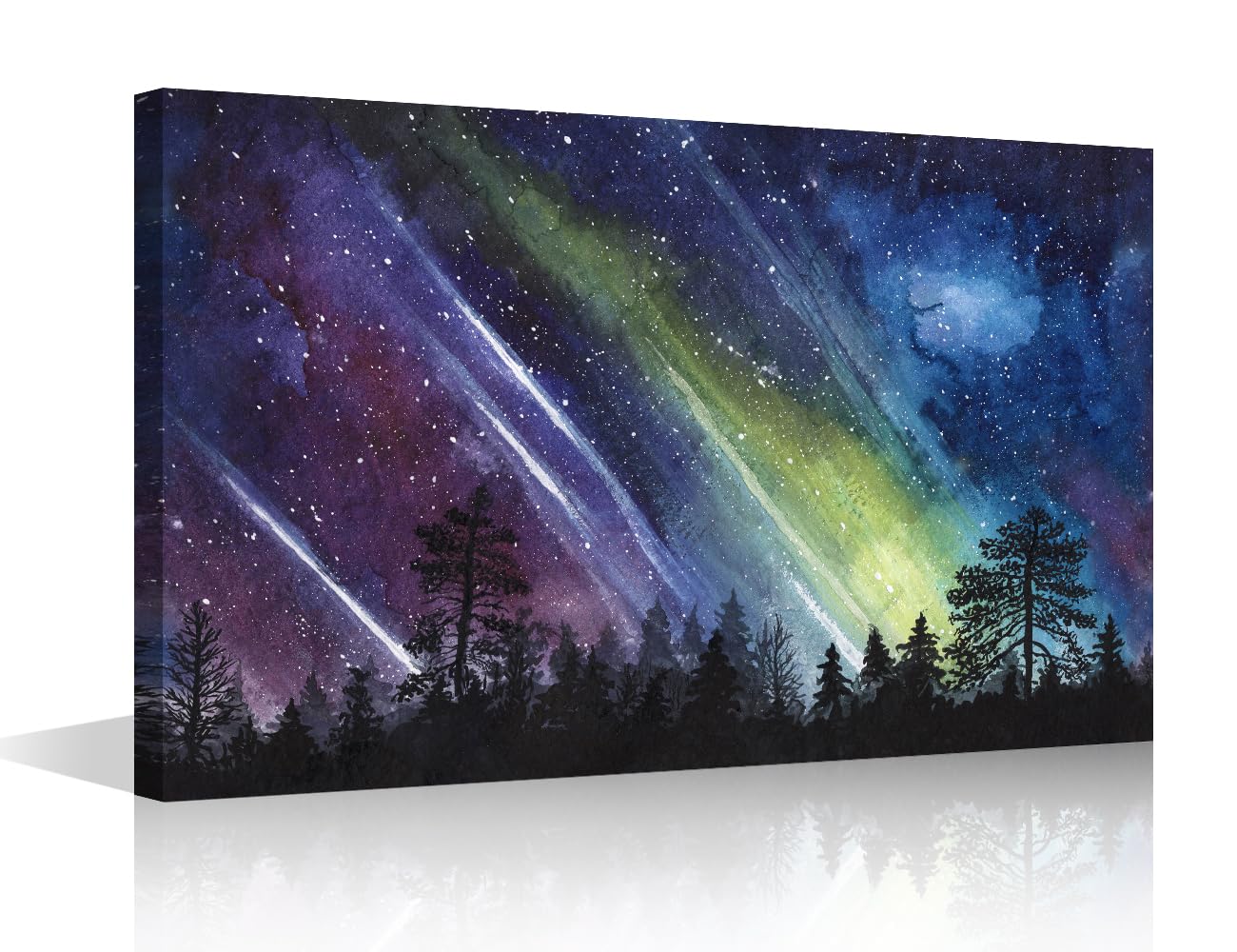 Aurora Borealis Canvas Prints Abstract Natural Landscape Wall Art Paintings Forest Starry Sky Posters Stretched Pictures for Living Room Modern Home Decor Framed Wall Art Decorations, 16"Wx24"H