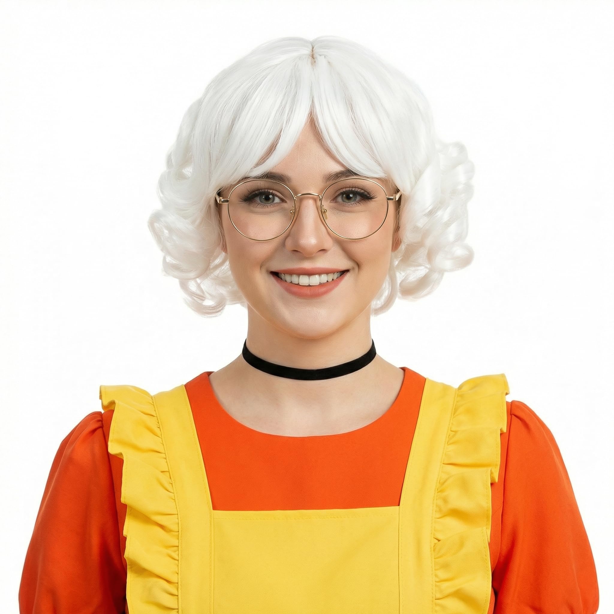 REEWES White Curly Wigs with Bangs for Mrs Claus Cosplay Costume Short Layered Synthetic Hair Party โ image 1