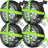 VULCAN Car Tie Downs - Snap Hook - Adjustable Loop - 4 Pack - High-Viz - 3,300 Pound Safe Working Load