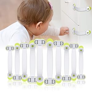 CHOOBY Child Safety Cabinet Locks, 10 Pack Baby Proofing Refrigerator Locks with Strong Adhesive, No Tools or Drilling, Multi-Purpose Strap Latches for Fridge, Cupboard, Toilet Seat, Drawers, Oven