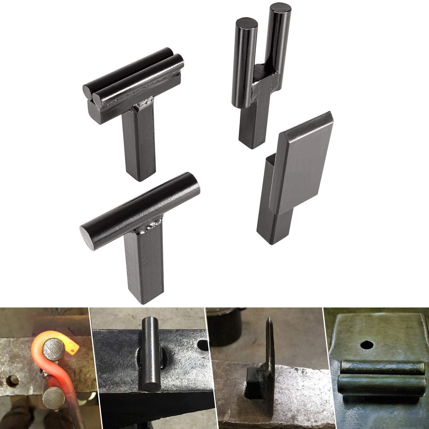 1 Inch Blacksmith Anvil Hardy Tool Set, 4PCS Blacksmith Tools, Include Creasing Stake Tool, Hot Cut Tool, Bottom Fuller & Turning Bending Scrolling Fork