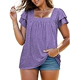 VISLILY Plus-Size-Summer-Tops for Women Petal Short Sleeve T Shirts Square Neck Tunics Flowy Pleated Blouses XL-5XL