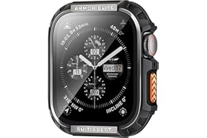 Suitisbest Metal Rugged Case for Apple Watch 45mm Case Screen Protector, Shockproof Protective Case Bumper 9H Tempered Glass Screen Protector Cover for iWatch Series 9 8 7