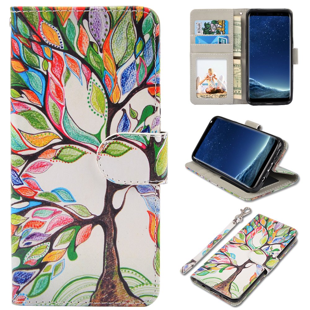 Galaxy S8 Plus Case, UrSpeedtekLive Galaxy S8+ Wallet Case Folio Flip Premium PU Leather Case Cover with Card Holder Slot Pockets, Wrist Strap, Magnetic Closure For Galaxy S8 Plus (2017) Loving Tree