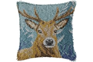 kingsea Latch Hook Pillow Kit, Latch Hook Kits for Adults, Latch Hook Pillow Kits for Beginners, Needlework Cushion Cover for Home Sofa Decoration 17in x 17in, Moose