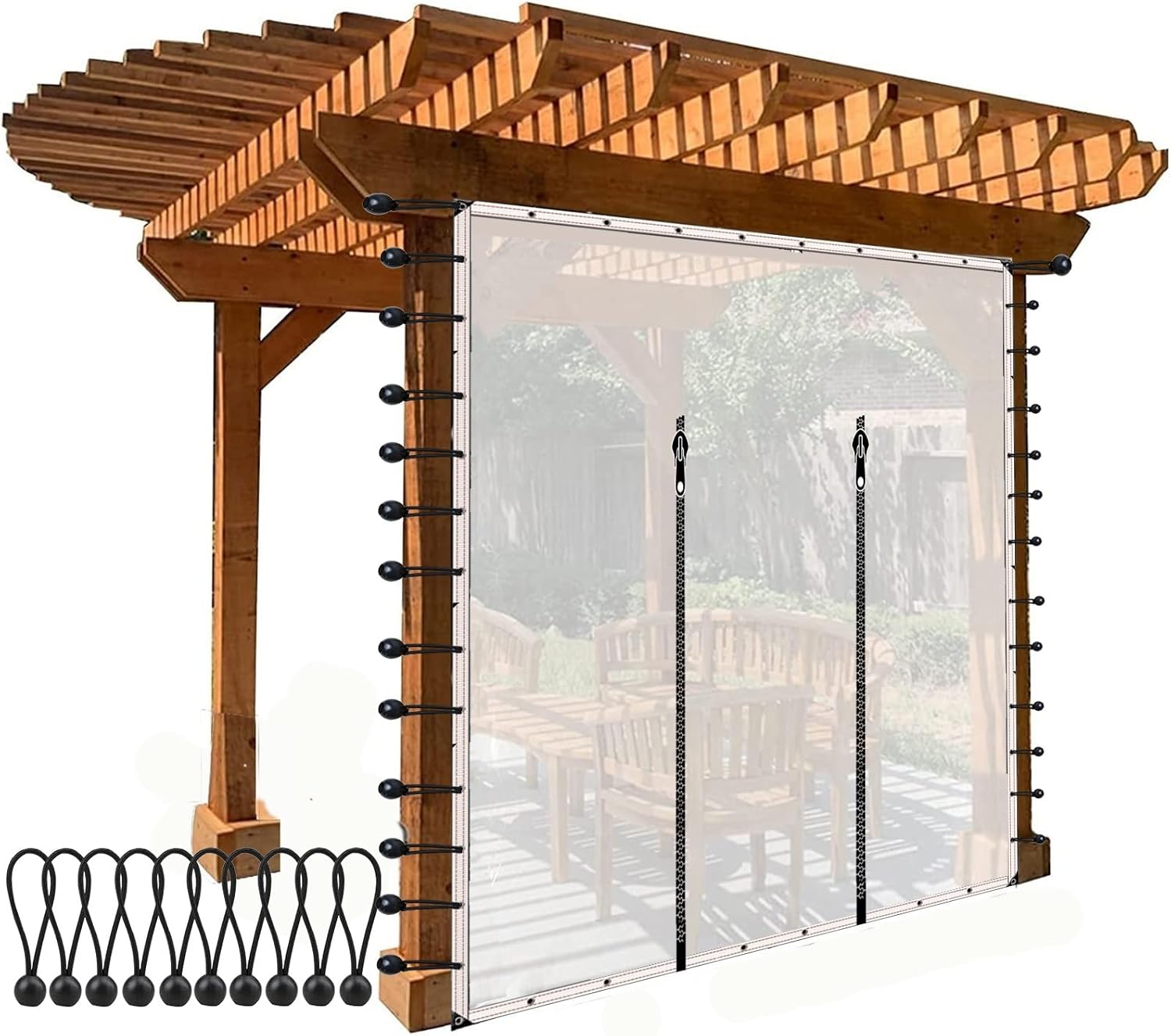 Outdoor Curtains - Aoisavch Outdoor Curtains for Patio Waterproof with Zip Door, 0.3mm Thick Thermal Insulated Pavilion Porch Enclosure (Color : Clear, Size : 27.88x9.84'/8.5x3m)