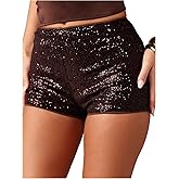 BEAUDRM Women's Sparkly Sequin Mini Shorts Glitter Skinny Club Shorts Going Out Hot Pants Party Rave Clubwear