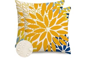 RABUSOFA Outdoor Pillow Covers Waterproof 18x18 Inch Set of 2 Cushion Covers,Dali Floral Decoratiove Throw Pillows,Mustard Ye