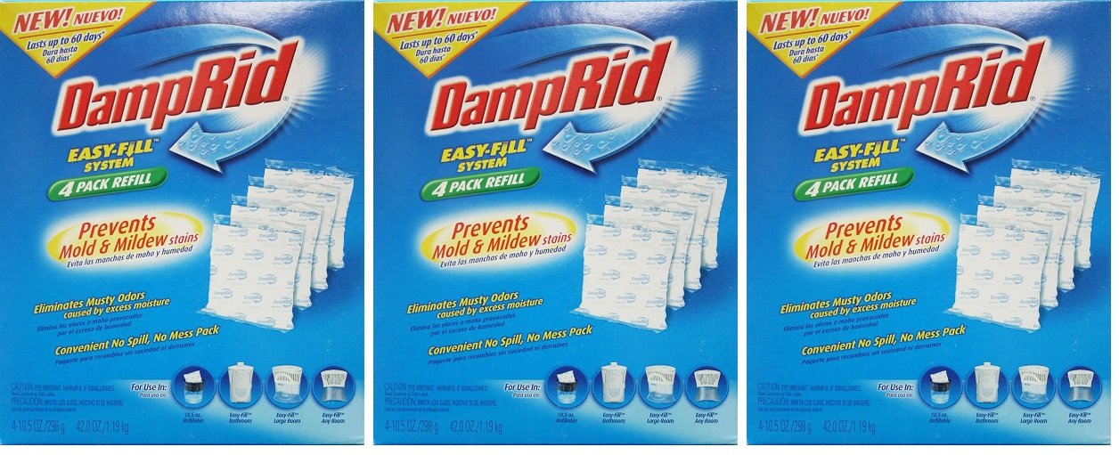 Damprid Fg92 Moisture Absorber Easy-fill System Refill, 4-10.5-ounce Packets (3 Pack)