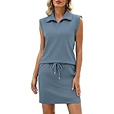 Casly Lamiit 2 Piece Skirt Sets for Women Summer Half Zip Travel Outfits Cap Sleeve Lapel Tops Matching Tennis Skirt