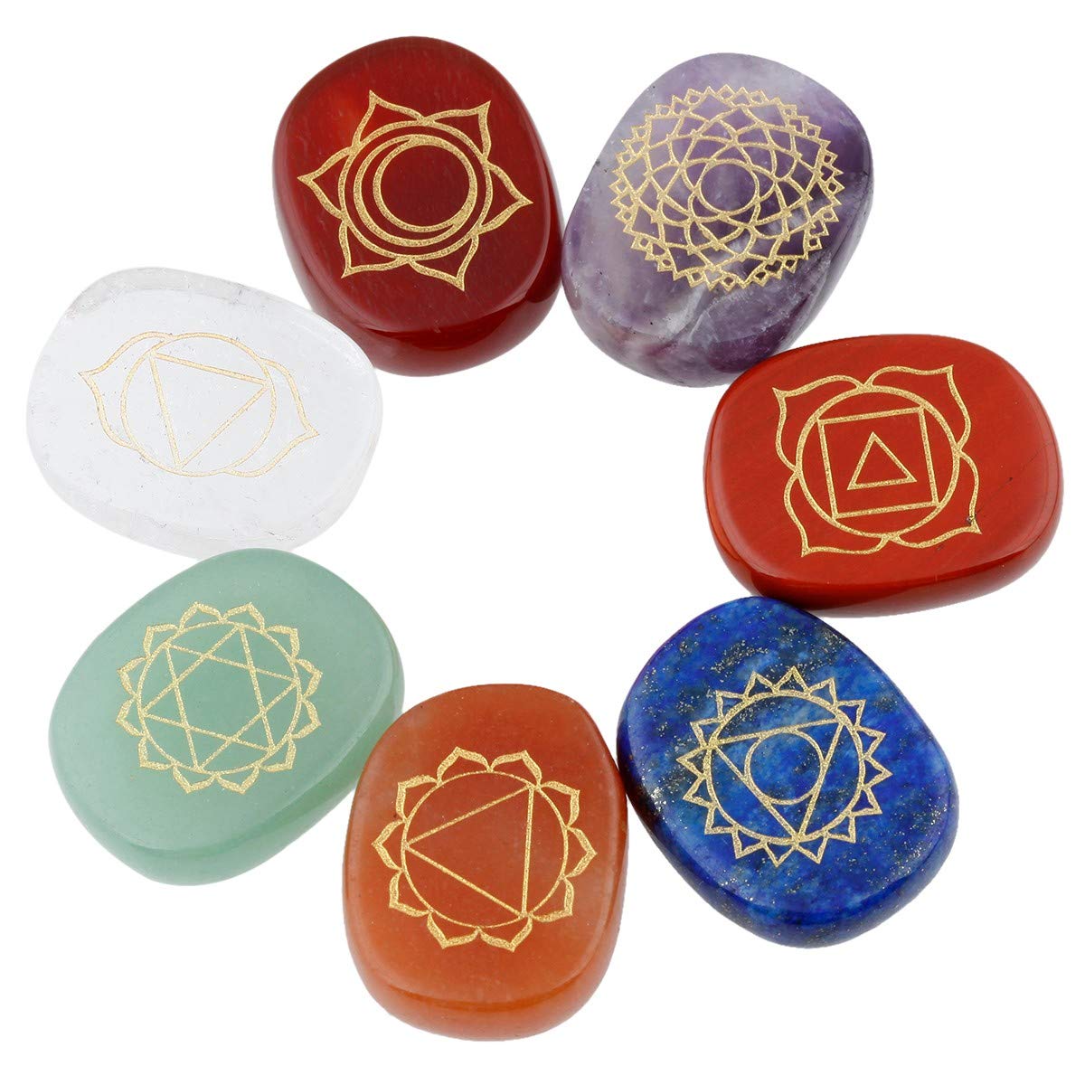 mookaitedecor Chakra Stones Set Engraved Polished Reiki Chakra Healing Stones Palm Stones for Reiki Balancing
