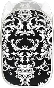 Cesta de lavandería colorida, hermoso damasco barroco, decoración negra