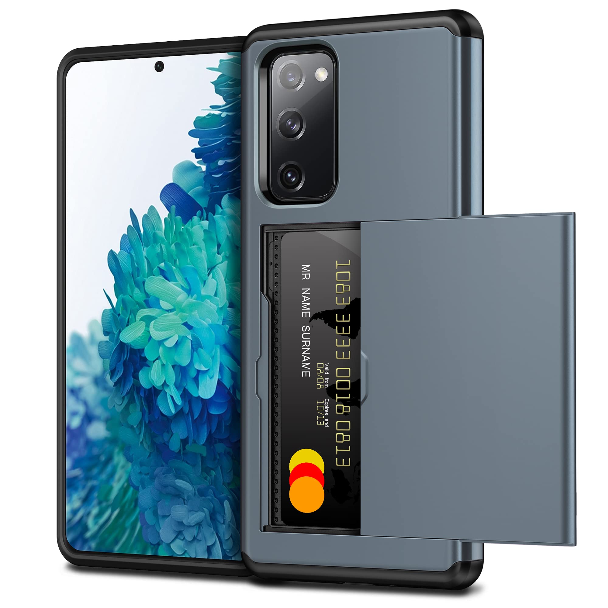 Vunake for Samsung S20 FE Case with Card Holder Dual Layer Heavy Duty Shockproof Armor Bumper Protective Cover for S20 FE Phone Case, Navy