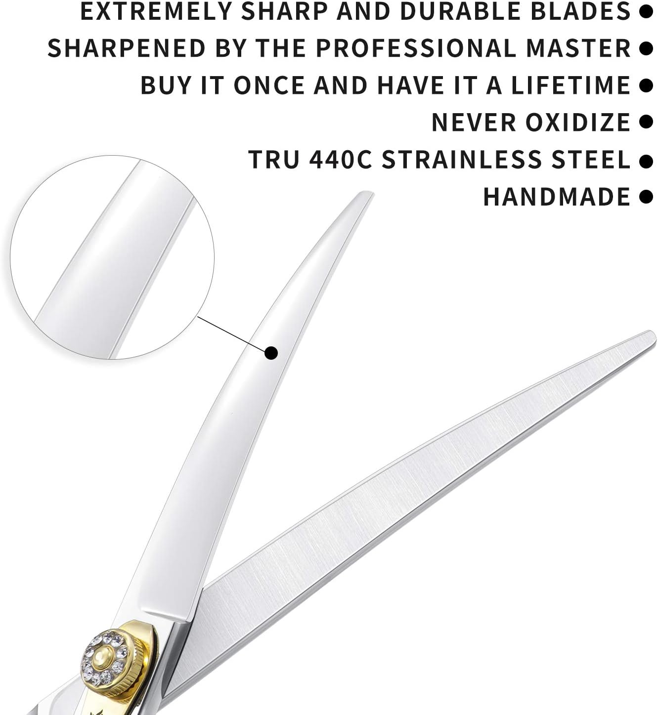 Dream Reach Dog Grooming Scissors - Professional Silver 7" Curved Trimming Shears for Dog Cat Pet Japanese 440C Stainless Steel - Image 3
