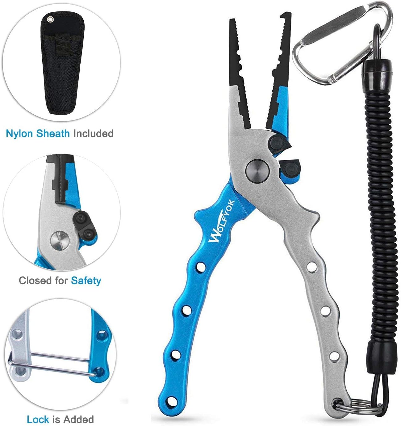 Aluminum Fishing Pliers, Wolfyok Stainless Steel Hook Removers Pliers, Saltwater Split Ring Tool & Braid Line Cutters with Sheath and Lanyard : Sports & Outdoors