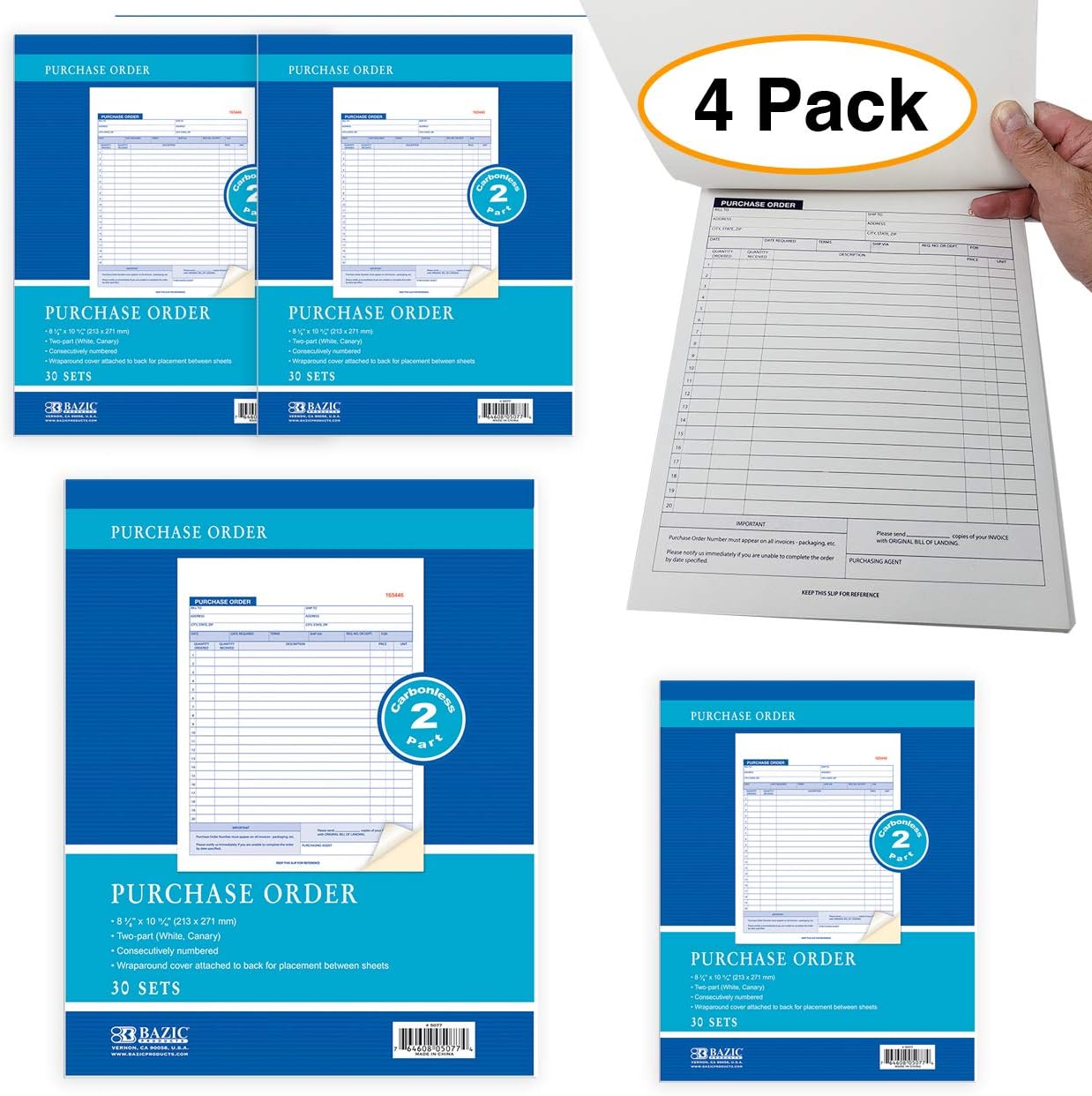 2Part Carbonless Purchase Sales Order Book (4 Pack