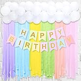 Skylety 57pcs Pastel Rainbow Birthday Decorations, Includes Happy Birthday Unicorn Banner, 12'' Balloons, Pastel Macaron Paper Streamers Unicorn Backdrop for Rainbows Birthdays Decoration Photography