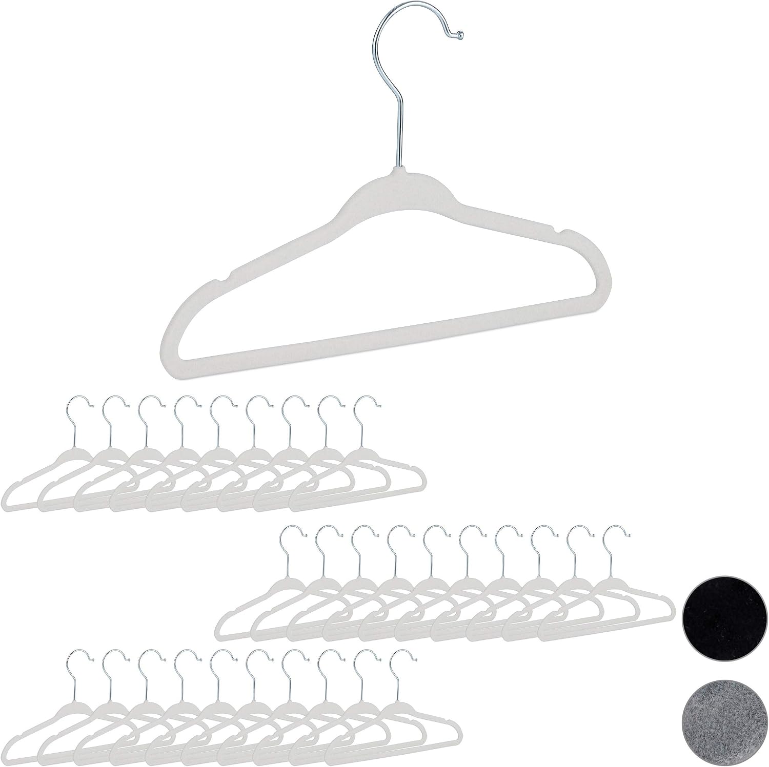 Relaxdays Velvet Coat Hangers Pack of 30, Non-Slip Clothes Hangers, Boys & Girls, Swivel Hook, Pants Rail, Cream