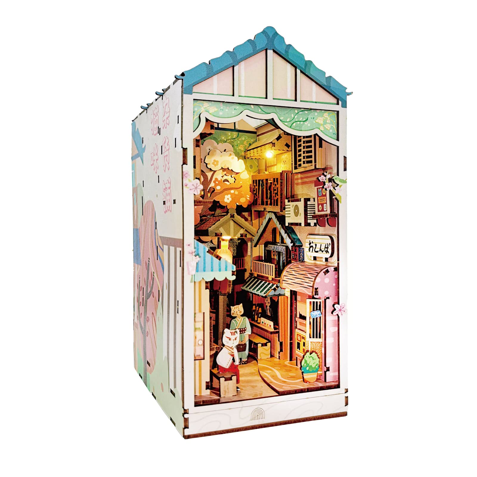 Balakaka DIY Book Nook Kit Bookshelf Insert Bookshelf Decor Wood Bookends Model Building Kit with LED Light 3D Wooden Puzzle Book Nook Inserts Art Bookends Model Kits for Adults and Teens to Build