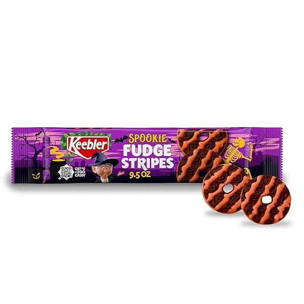 KEEBLER SPOOKIE FUDGE STRIPES, CHOCOLATEY VANILLA-FLAVORED COOKIES WITH...