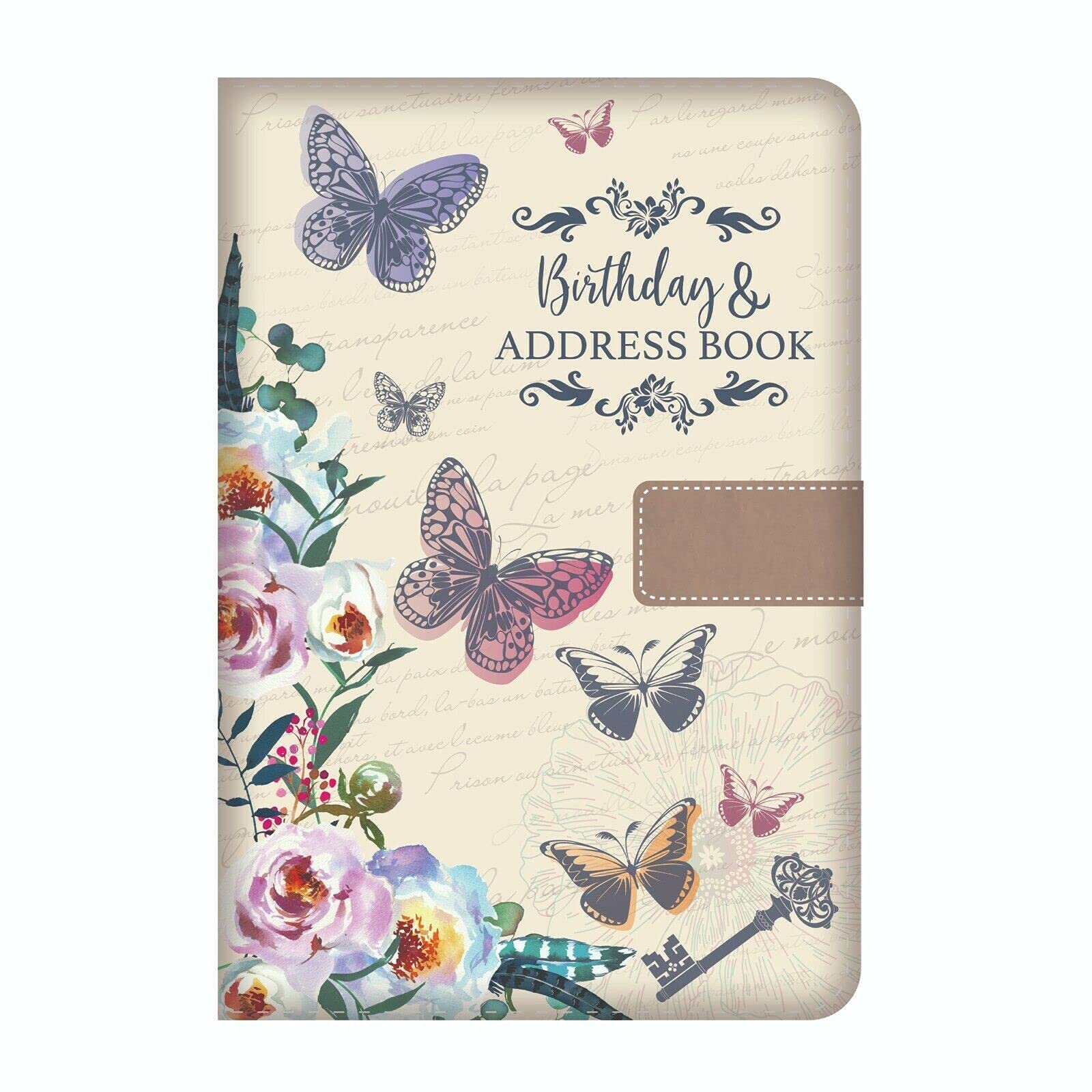 Telephone Birthday & Address Book A-Z Index Hard Back Vintage Fabric Cover A5 Organiser Book (Butterfly)