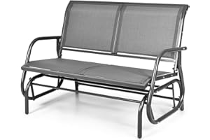 Tangkula 2 Person Patio Glider, Outdoor Swing Bench, Rocker Glider Loveseat Chair with Heavy-Duty Steel Frame, Breathable Sea