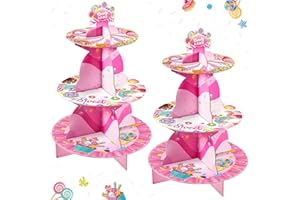 Zubebe 2 Pcs Candyland Party Decorations 3 Tier Cupcake Holder Candyland Decorations Pink Cupcake Stand Candyland Cardboard Cupcake Holder Candy Land Dessert Stand for Birthday Baby Shower Shop Party