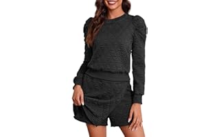 Fisoew Women's 2 Piece Lounge Wear Set Long Sleeve Argyle Sweatshirts and Wrap Skorts Casual Sets