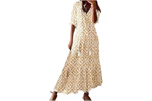 TANGNADE Women's Casual Loose Bohemian Floral Dresses 2024 3/4 Sleeve V Neck Ruffle A Line Flowy Summer Beach Dress