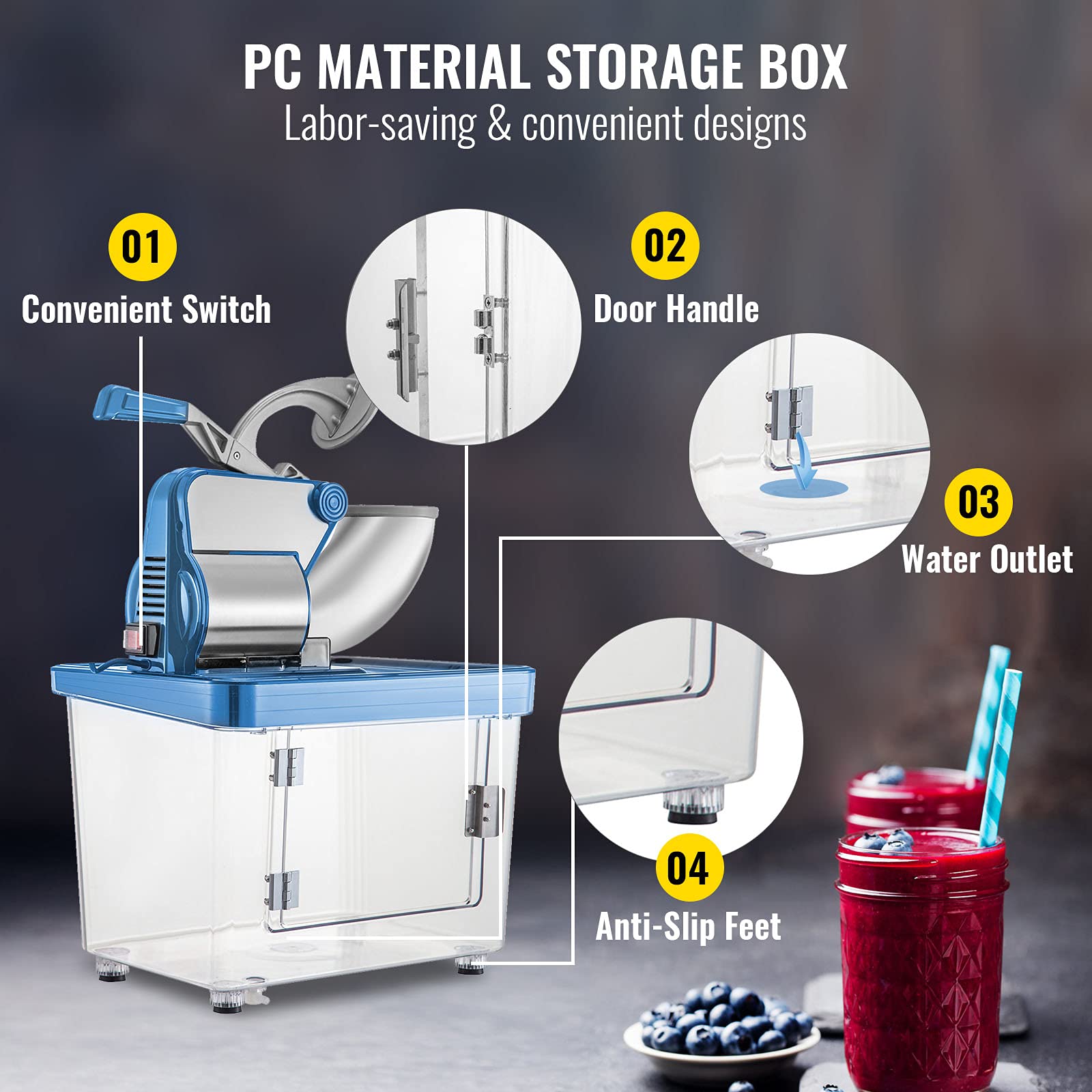 VEVOR 110V Commercial Ice Crusher 661LBS/H, ETL Approved 300W Electric Snow Cone Machine with Dual Blades, Stainless Steel Shaved Ice Machine with Safety On/Off Switch for Family, Restaurants, Bars