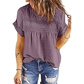 Dokotoo Womens Summer Tops Crewneck Lace Crochet Short Sleeve Shirts Casual Chiffon Blouses